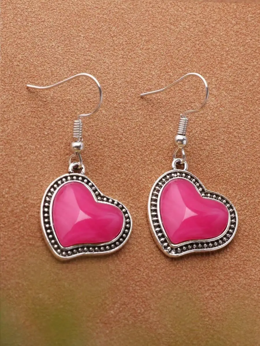 

Fuchsia Heart Drop Earrings For Women