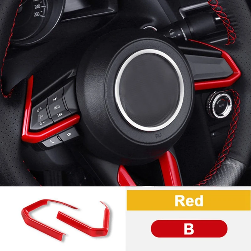 Red ABS Interior Steering Wheel Buttons Frame Cover for Mazda 3 Mazda 6 CX-4 CX-5 CX-9 2016-2019(3Pcs)JAS