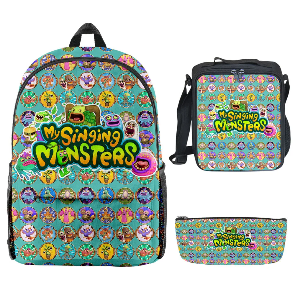 Hip Hop Popular Cool my singing monsters 3D Print 3pcs/Set School Bags Laptop Daypack Backpack Crossbody Lunch bag Pencil Case