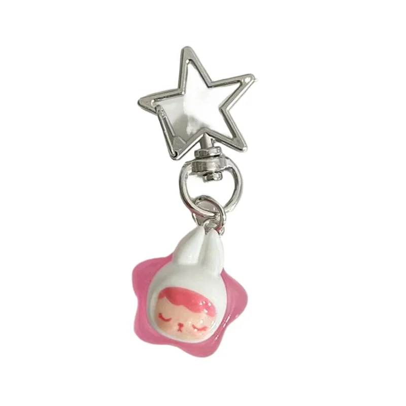 Kawaii Cartoon Animals Pentagram Luminous Keychain Creative Girl Heart Glow In The Dark Keyring Bag Pendant Car Key Accessories