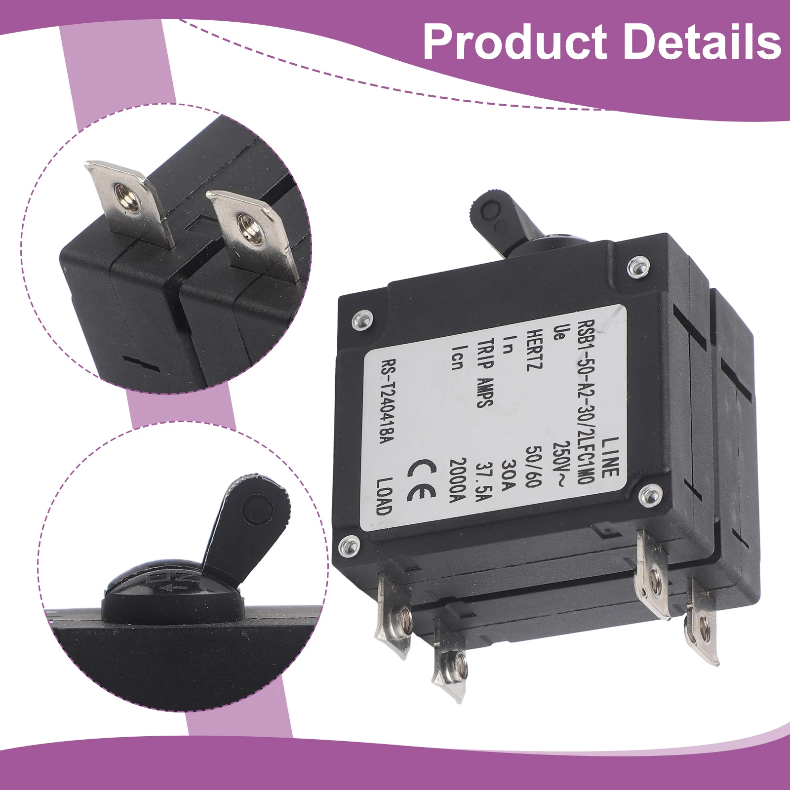 

RSB1-50-2P 50A Dual Pole Circuit Breaker with Hydraulic Magnetic Actuation for UPS and Critical Power Protection Systems