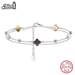 EFFIE QUEEN 925 Pure Silver 14k Gold Four Leaf Clover Chain Bracelet Lucky Jewelry for Women, Men Banquet Birthdays Gift GMB66
