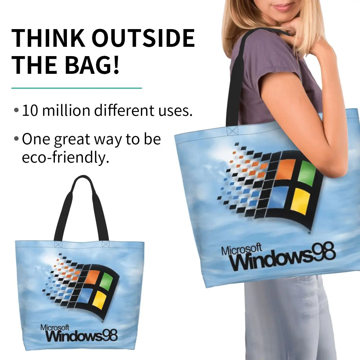 Windows 98 Start Screen Shopping Tote Bag Canvas Large Capacity Shoulder Bags Shopper Grocery Handbag for Women