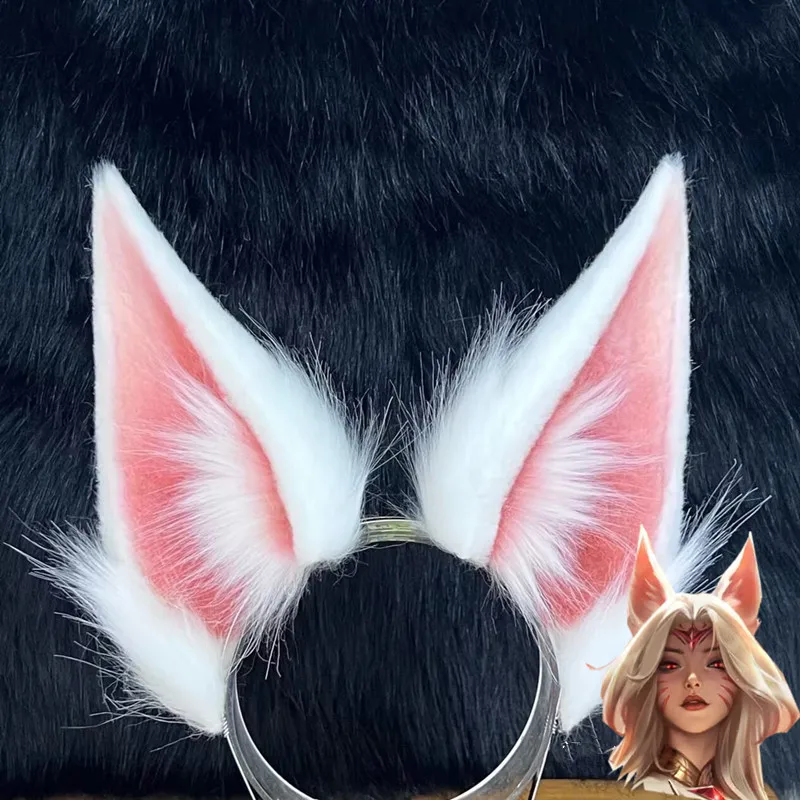 

New Custom Made League of Legends Hall of Fame Alliance Immortal Ahri Fox Anime Cosplay Headwear Ears Tail Halloween Hand Made