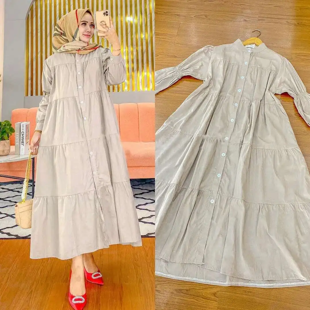 M889 #   Robe musulmane en coton à manches longues pour femmes arabes, jupe indonésienne du sud-est, Ramadan, dubaï, luxe, Islam, élégante