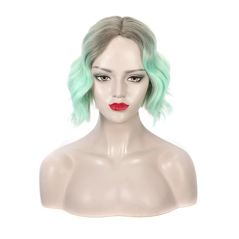 

Парик женский, новый парик в европейском и американском стиле, градиент, зеленые вьющиеся волосы, парик из химического волокна