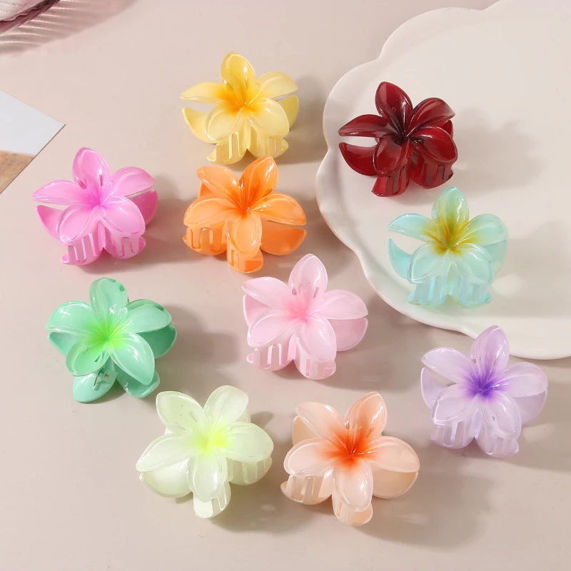 

Colorful Frangipani Hairpin Flower Grab Clip Vintage Women's Side Grab Half Grab Back of Head Clip Multi-color Option
