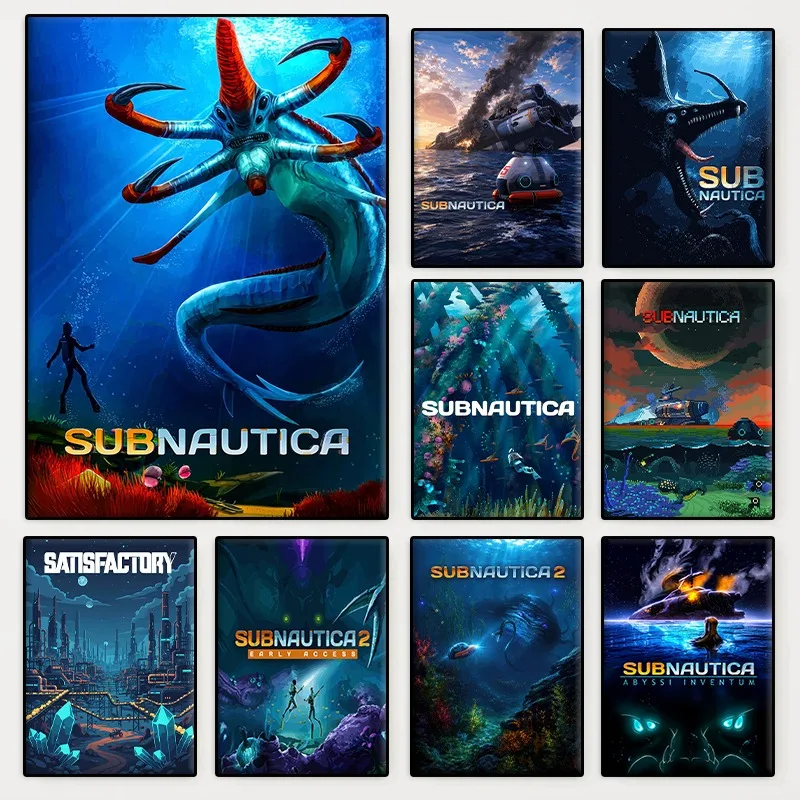 Subnautica Game Cover Poster Explore The Underwater World Giant Monster Canvas Painting Wall Art for Living Room Home Decor