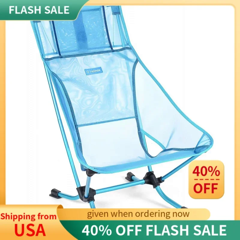 

Beach Chair Lightweight, Lower-Profile, Compact, Collapsible Camping Chair, Blue Mesh, with Pockets