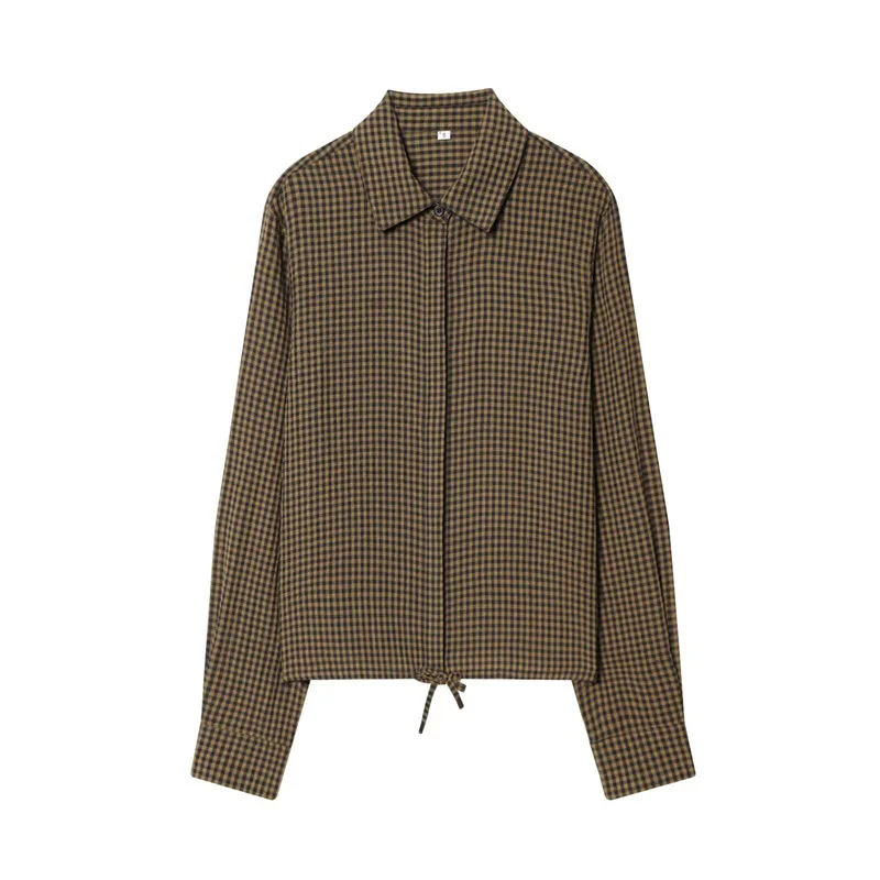 

Женская рубашка, зима 2025 года, новый стиль, верблюжья клетчатая простая рубашка с длинными рукавами, повседневная модная универсальная рубашка для ленивых
