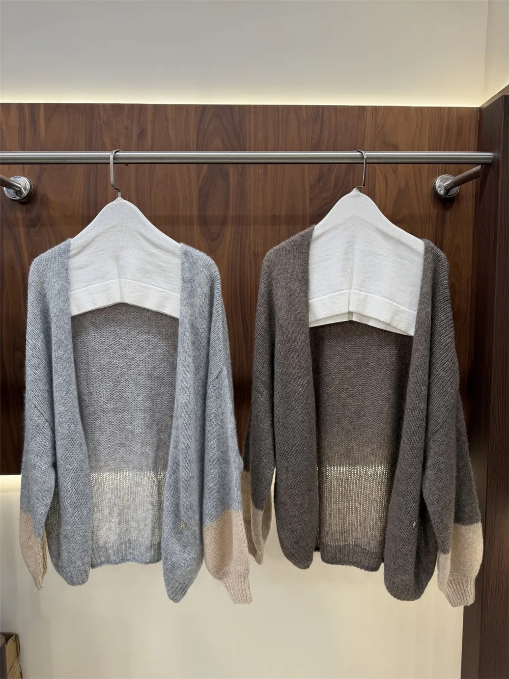 Women's High-Grade Open Cardigan Knitted Sweater Loose Fit Cashmere Silk Patchwork Lazy Neck Line Anti-Aging Versatile Knitwear