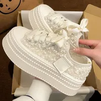 Women's Versatile Thick Bottom Heightening Board Shoes Spring New Style Casual Breathable Lace-Up Biscuit Shoes Fragrance Style