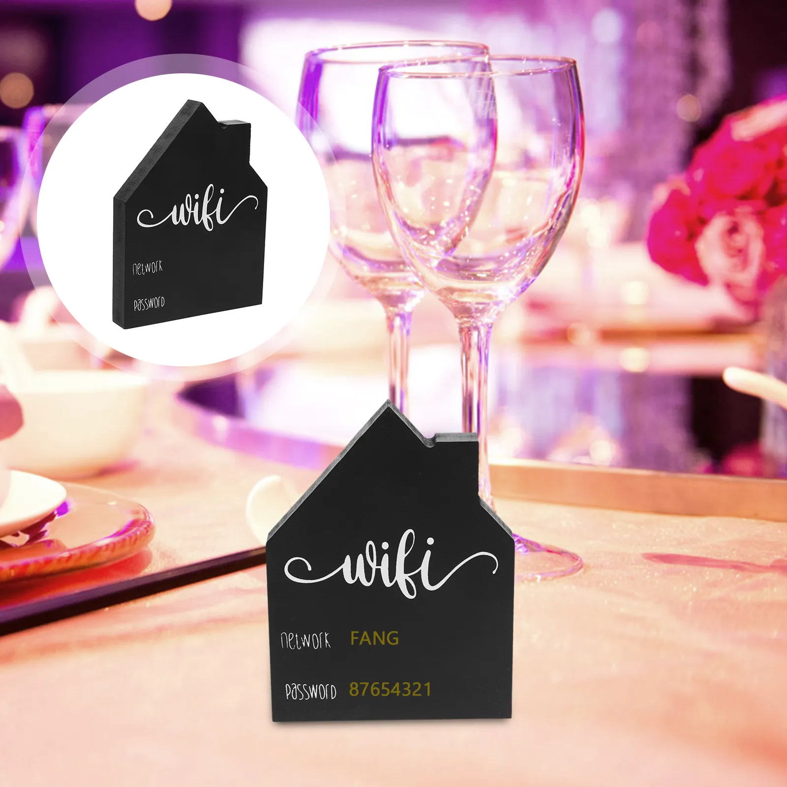 Wooden WiFi Password Reminder Chalkboard Style Functional Decorative Sign for Guests Home Office Restaurant Bar Countertop Table