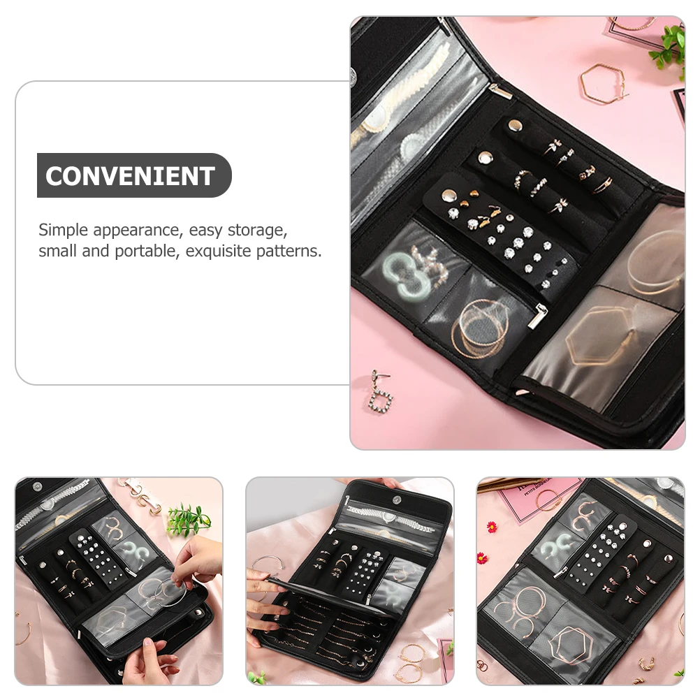 

Jewelry Storage Bag Organizer Jewellery Wrap Travel Pouch Necklace Pouches Bags Black for