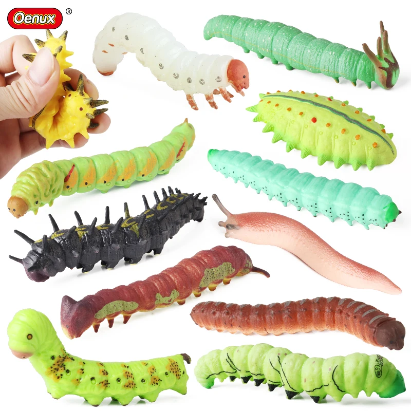 Oenux Soft Wild Insect Animal Model Caterpillar Lizard Snake Chameleon Gekko Action Figures TPR Halloween Trick Toy Kid Gift