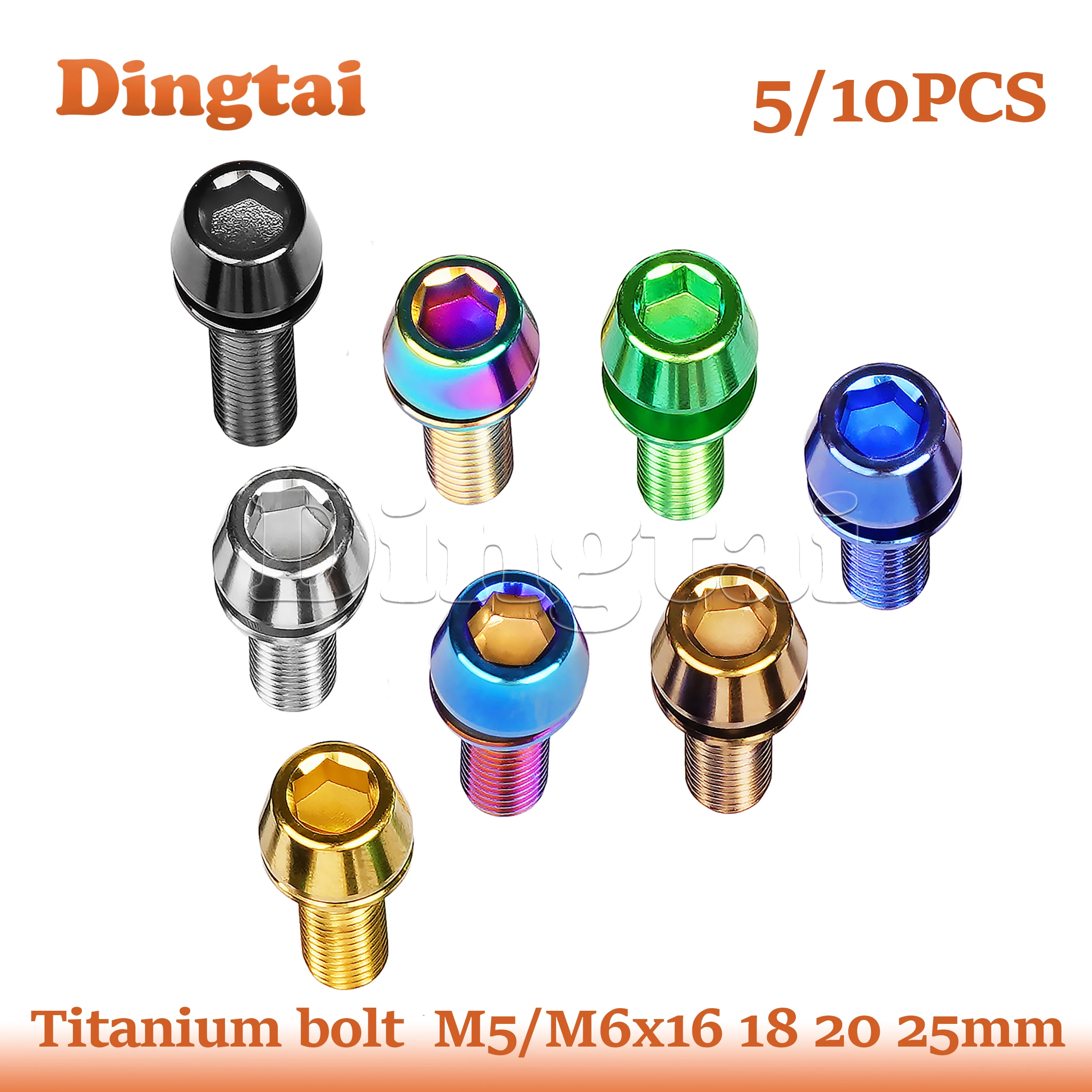 

Титановые болты Dingtai 5/10 шт. M5/M6x16 18 20 25 мм с конической головкой и прокладкой-шайбой для велосипедных выносов руля