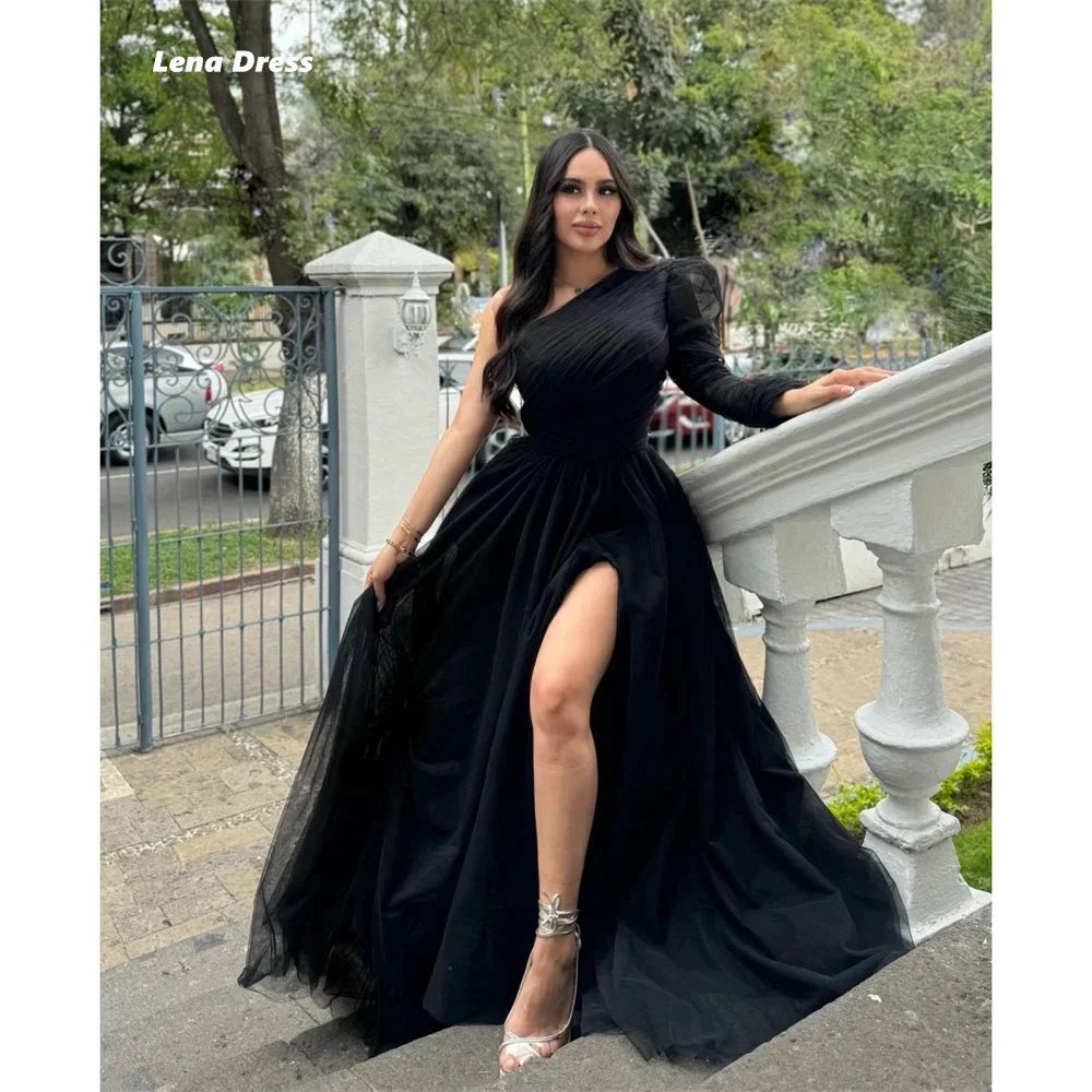 

Lena Evening Dresses Woman Elegant Party Dress Line A Side Slit Gauze One Shoulder Ball Gowns Custom Black Dresses 2024 Women