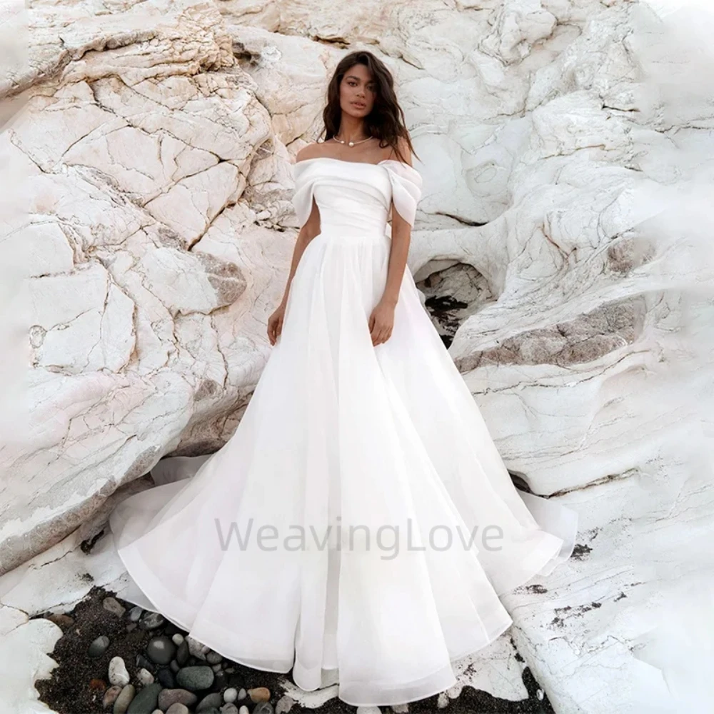 White Elegant  Princess A-Line Wedding Dress Off The Shoulder  Bridal Gown Vestido de Novia Dress Party Night For Women Custom