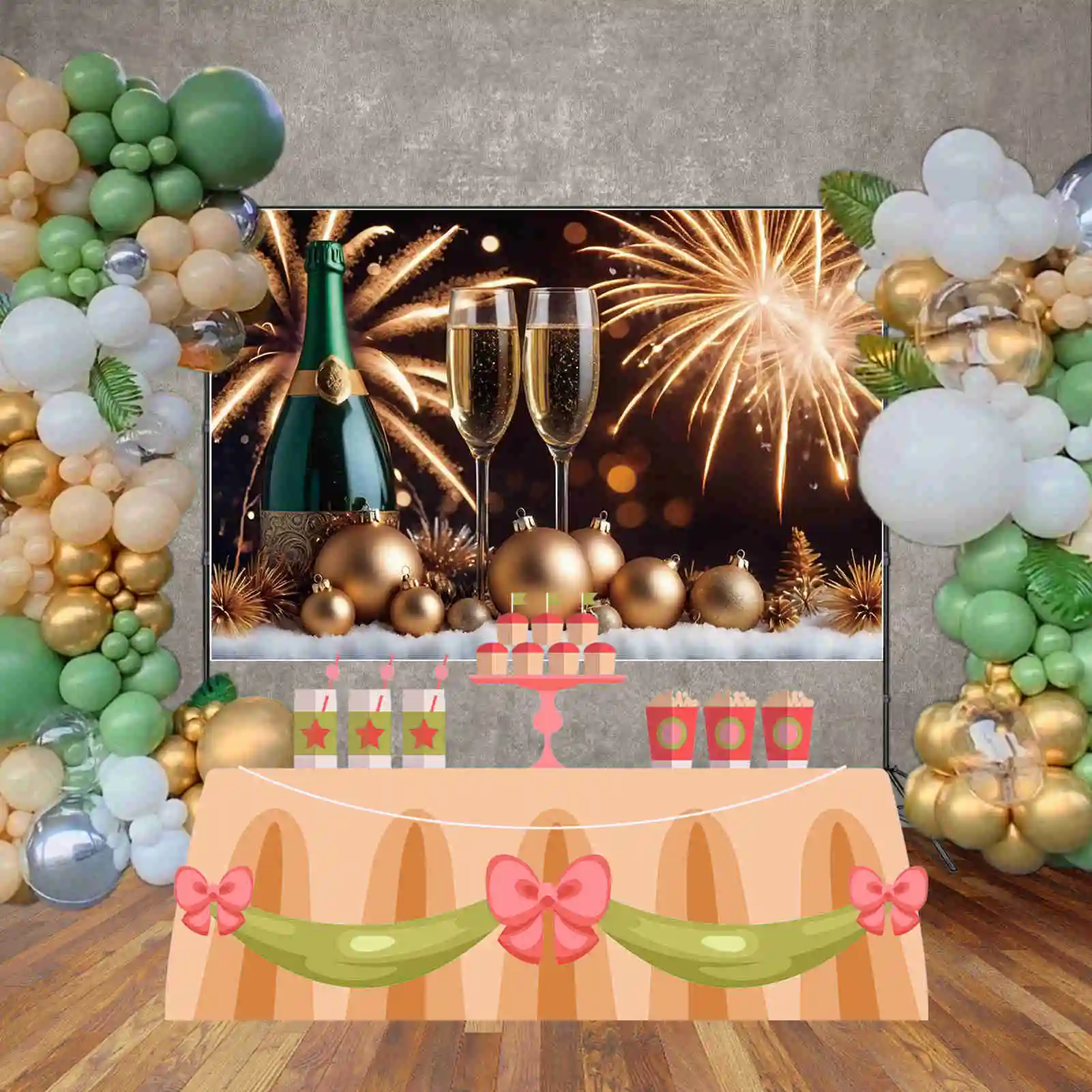 MOON.QG 2025 New Year Backdrop Photography Party Banner Decoration Fireworks Photocall Background Child Photo Studio Photocall