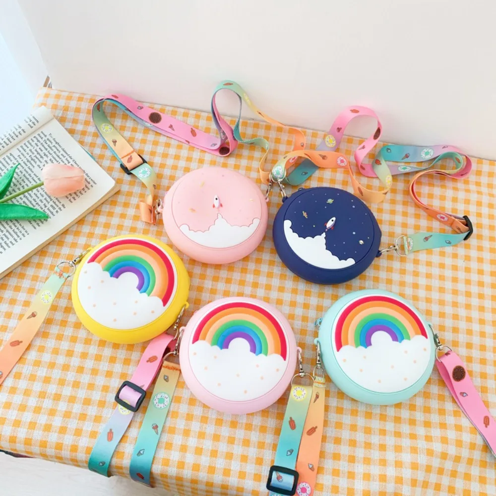 Baby Girls Donut Crossbody Bag Children Cute Silicone Mini Coin Purse Handbags Small Wallets Kids Rainbow Messenger Shoulder Bag