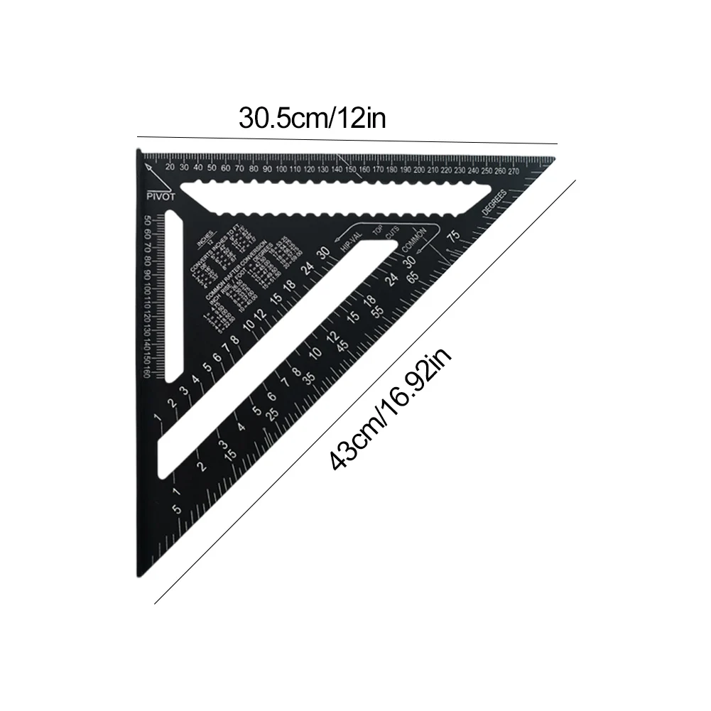 12 Inch Triangle Ruler Aluminum Alloy Speed ​​Square Angle Protractor High Precision Measuring Square Ruler Wood Working Tools