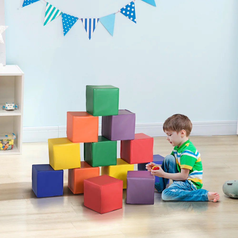 12 Piece Soft Play Blocks Soft Foam Toy Building and Stacking Blocks Compliant Learning Toys for Toddler Baby Kids Preschool