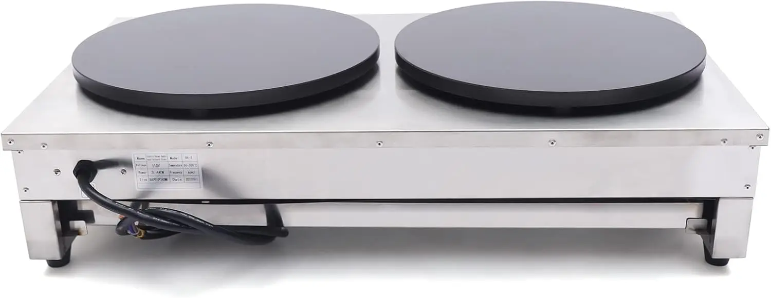 ماكينة صنع الكريب الكهربائية التجارية لتورتيلا، بلينتز، 16 بوصة 3400 وات صانع الكريب المزدوج مع درجة حرارة قابلة للتعديل