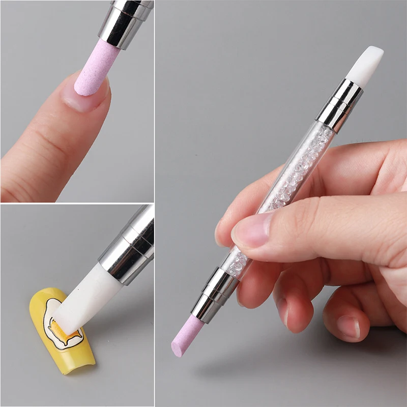1 Pcs Double End Multi-functional Silicone Nail Pen Quartz Cuticle Nail Polish Stick Grinding Dead Skin Remover For Nail Pen
