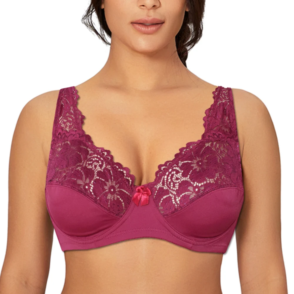 Soutien-gorge en dentelle pour femmes, grande taille, sous-vêtements à motifs délicats, Lingerie Sexy à armatures, Bh Tops B C D DD E F Cup