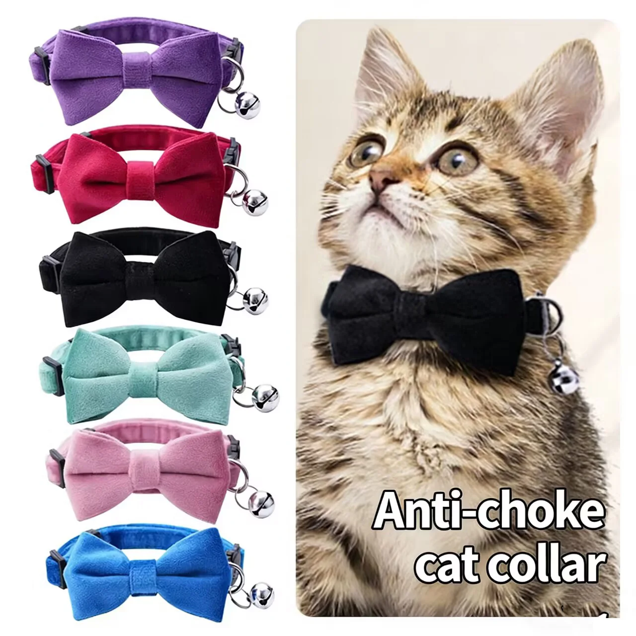Adjustable Breakaway Cat Dog Collar Cute Bow Tie Bell Sash Pet Collar Accessories for Kitten Puppy Small Pets 2026