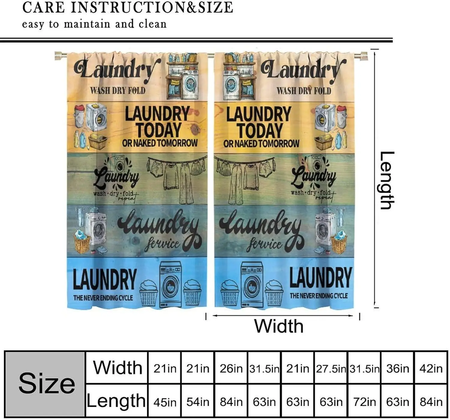 Vintage Laundry Quote Curtain Color Wood Panel Washer Dryer Print Light Filter Drape For Laundry Room Living Room Homestay Decor