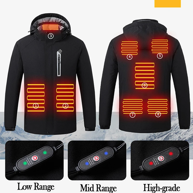 Men 8 Areas Heated Jacket USB Winter Outdoor Electric Heating Jackets Warm Sprots Thermal Coat Clothing Heatable Cotton Jacket