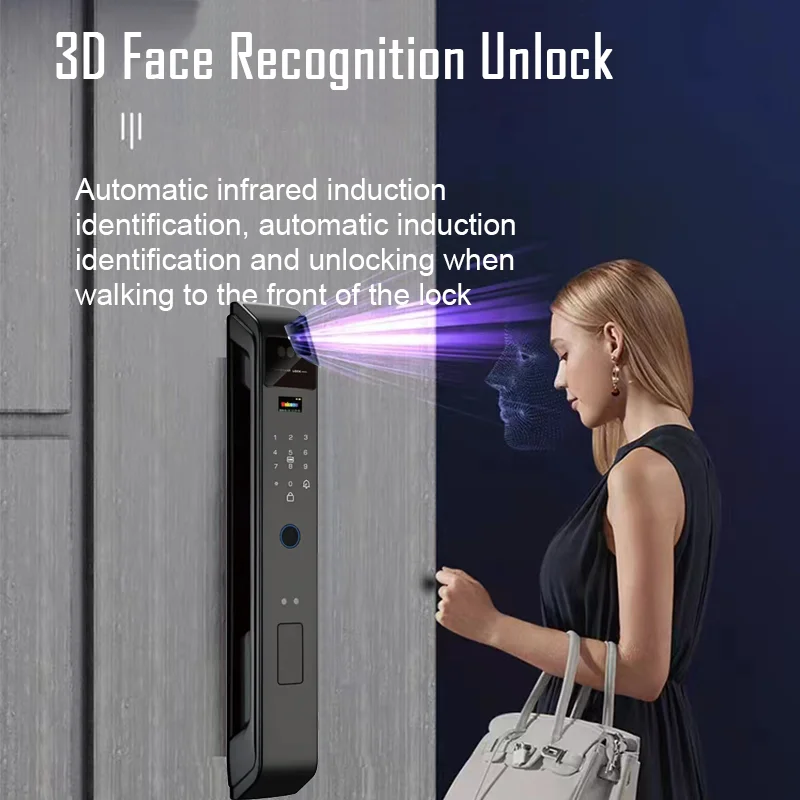 WIfi Tuya APP Remote Unlock Voice Intercom 3D Face Recognition Smart Door Lock With Camera Fingerprint Password Digitl Door Lock