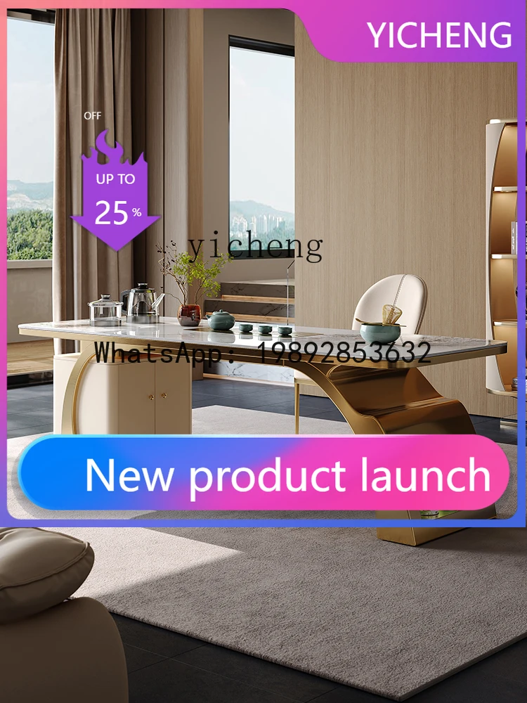 

H4 Light Luxury Modern High-End Tea Table Home Table and Chairs Stainless Steel Kung Fu Tea Brewing Table