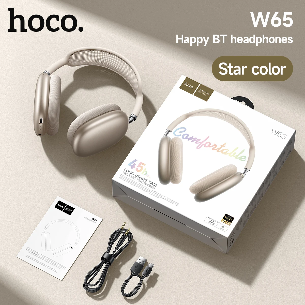 HOCO W65 Bluetooth-Kopfhörer, Over-Ear, kabellos, große Ohrhörer, HiFi-Sound, Sport-Headsets mit Lautstärkeregler, Air Earbuds Max – Detail 8