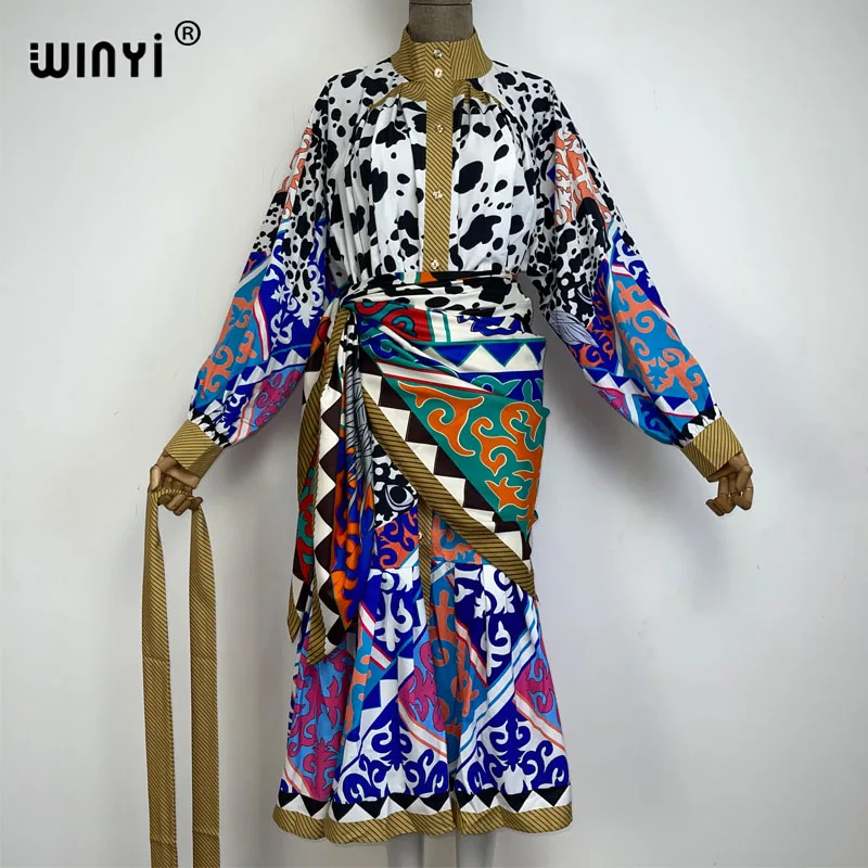 Winyi moda quimono impressão casaco manga longa cardigan abaya mulher muçulmana beachwear cobrir boho vestido kaftan abaya dubai luxo