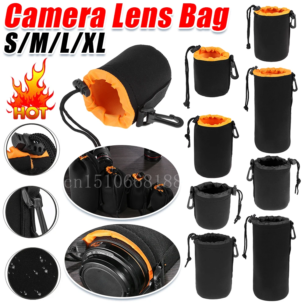 1/2Pcs Camera Lens Bag Photography Lens Pouch Neoprene Waterproof Backpack Drawstring Protector Case for Most Digital SLR Camera