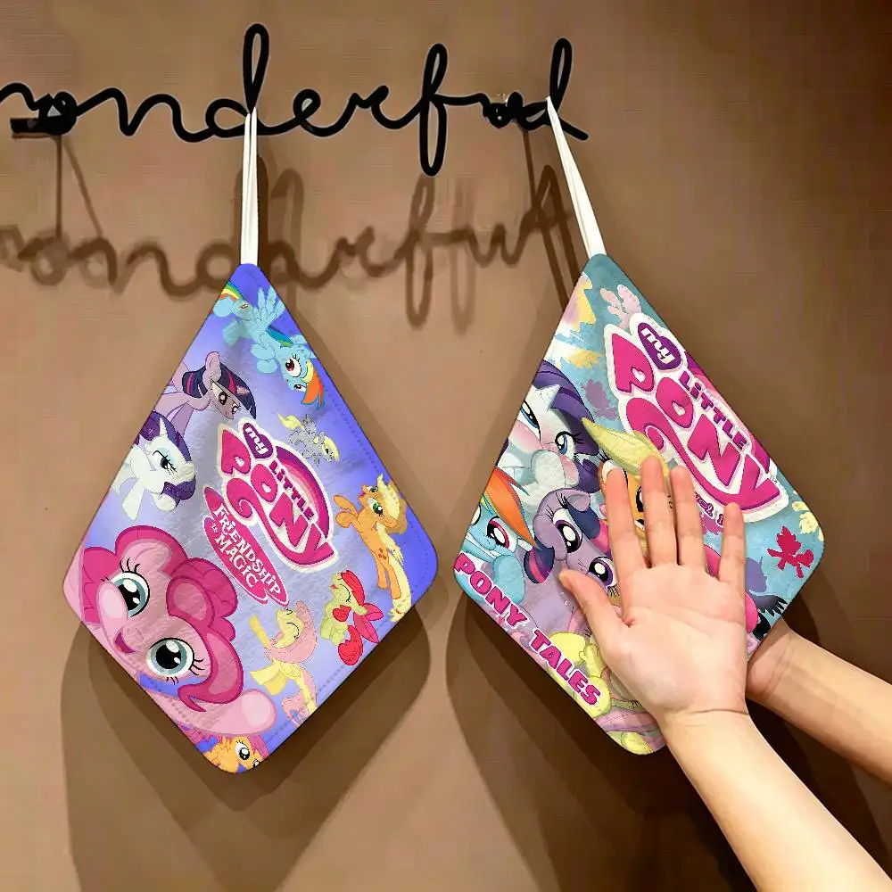 Cute M-My Cartoon P-Pony L-Little Hanging Kitchen Towel, Polyester Cotton Material, Multipurpose Hand Wiping Towel for Family