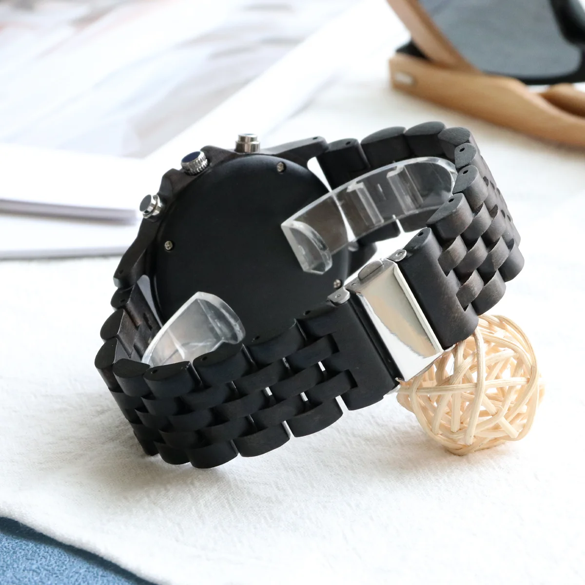 Wood Wrist Watches for Men Fashion Multifunction Golden Face Quartz Wristwatches Personalized Men's Anniversary Customized Gifts