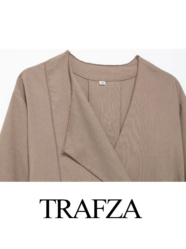 TRAFZA donna abiti primaverili moda maniche lunghe scollo a v Cardigan Blazer Top + elastico in vita Lace Up Wild Split gamba larga pantalone Mujer