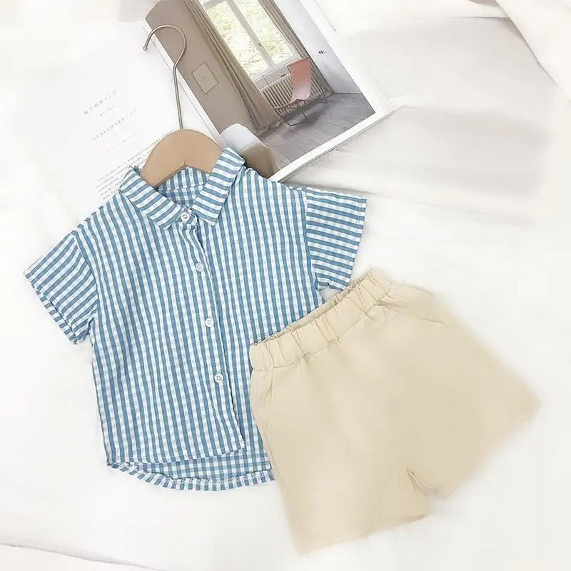 1-8Y Brother and Sister Outfit Summer Kid Children Clothes Baby Boy Plaid Short Sleeve Shirt + Shorts Suit Baby Girl Dress