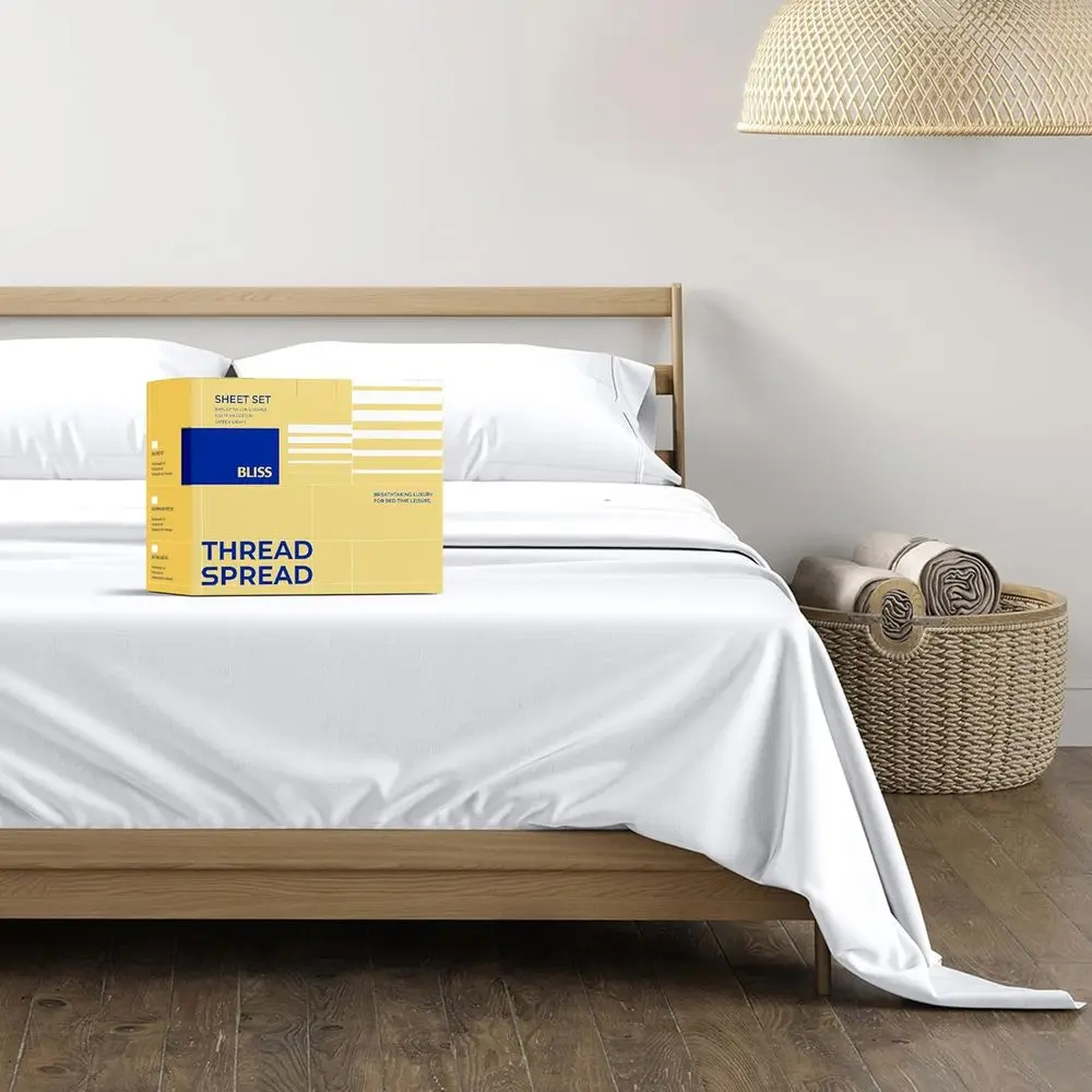 

Luxury 600 Thread Count Egyptian Cotton Queen Sheets Set (4-Piece, White), Fits Mattresses Up to 18