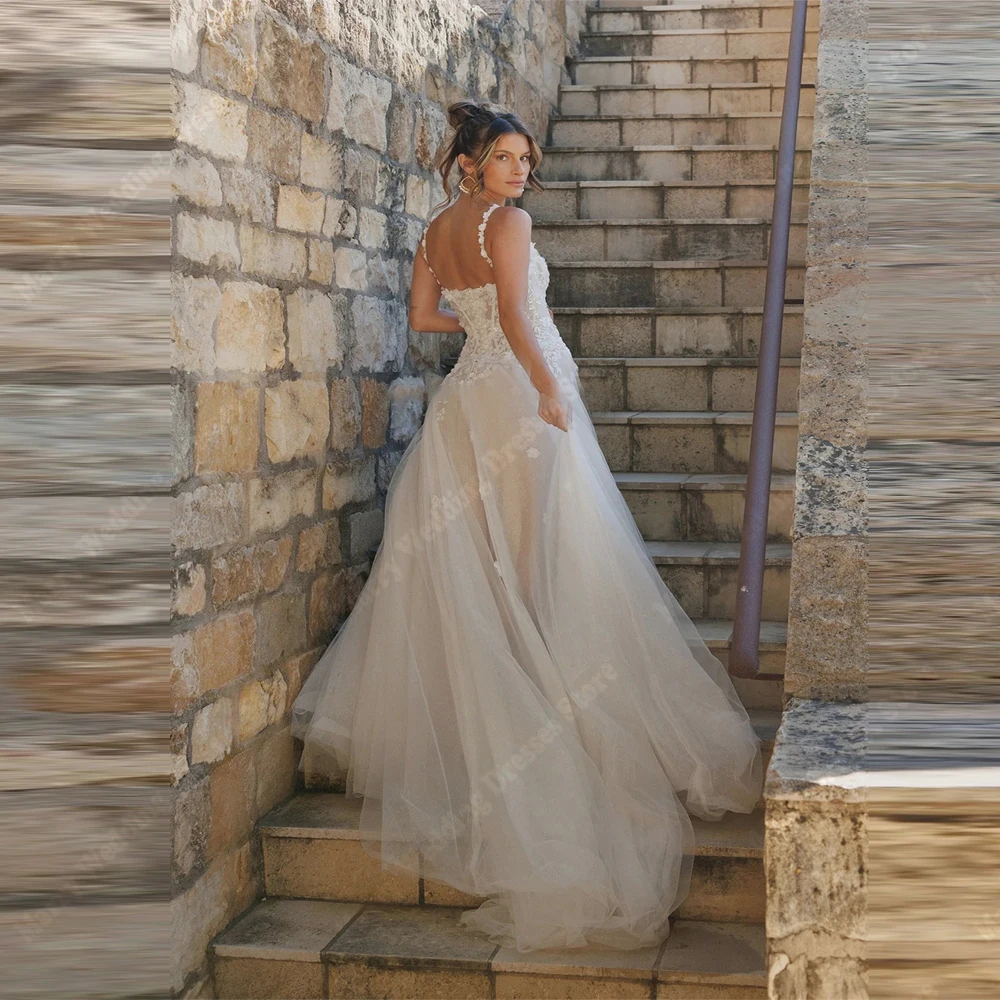 Fascinating A-Line Women's Wedding Dresses Exquisite Appliques Lace Bridal Gowns Sweetheart Collar Tulle Vestidos De Novias Boda