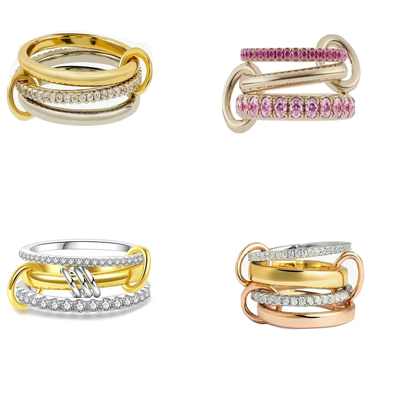 Kuningan AAA Zircon cincin rantai Multi Warna Tautan Perhiasan Wanita T Show Club pesta koktail langka Jepang INS