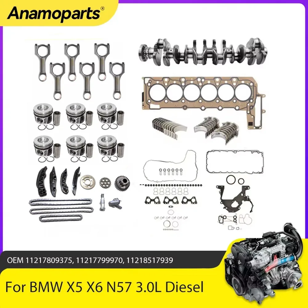 Engine Parts Rebuild Gasket Kit Crankshaft Con Rod Bearing Set Fit 3.0 L N57 For BMW X5 X6 E70 E71 E90 F34 N57D30 3.0L L6 Diesel