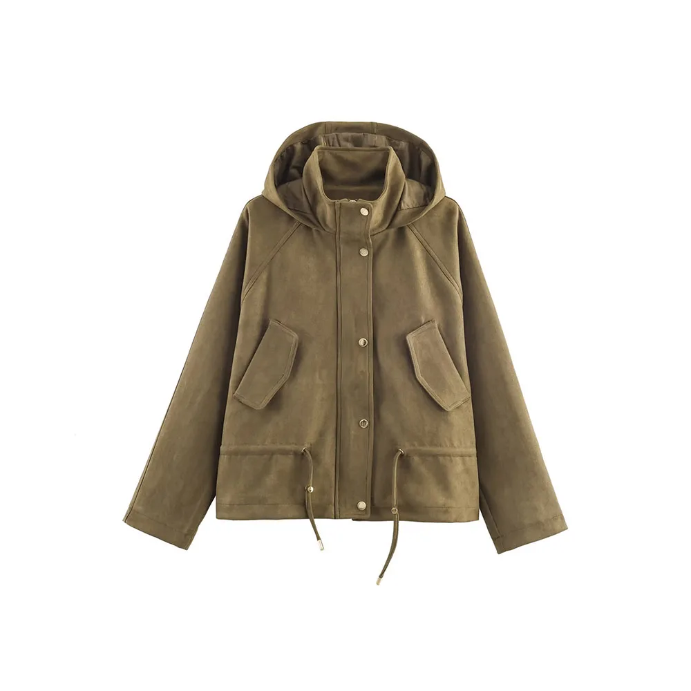 

Autumn new women's fashion suede effect hooded jacket jacket