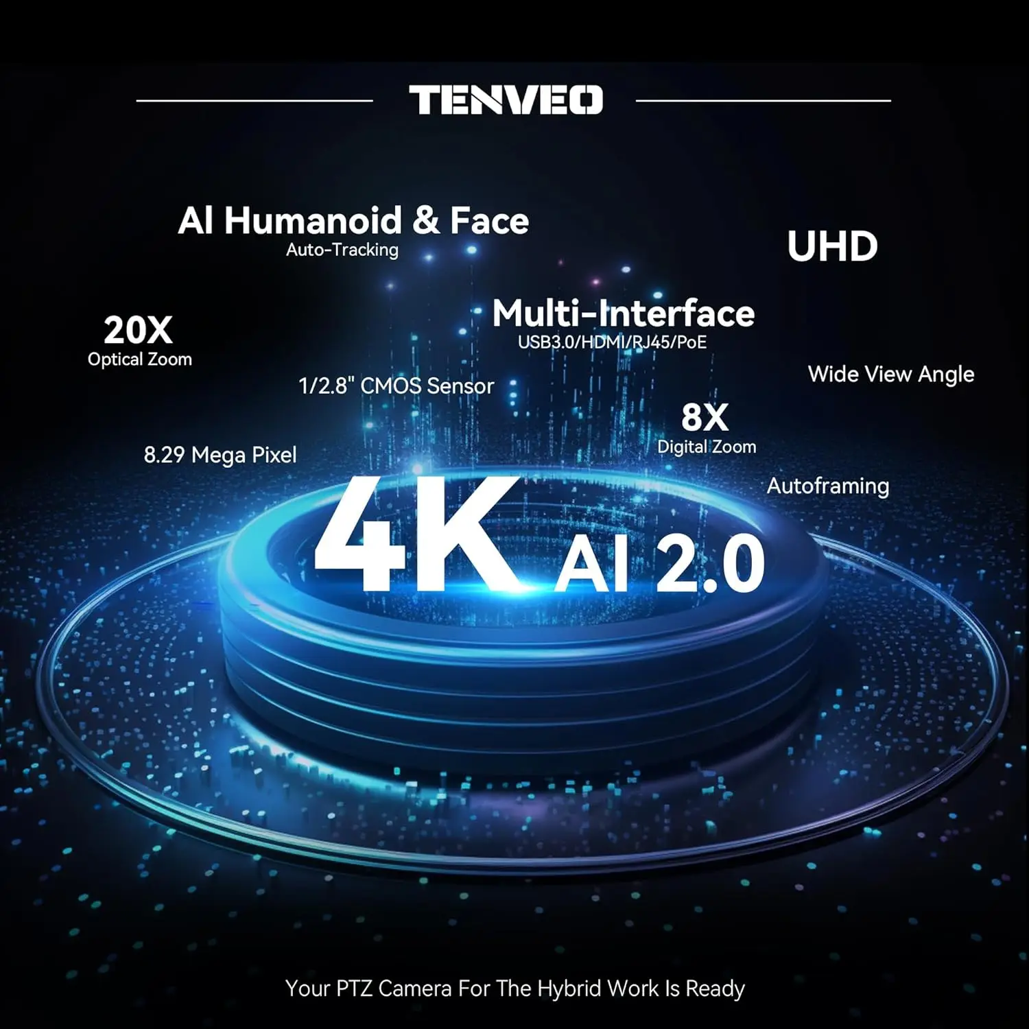 NDI POE AI Auto Tracking PTZ Camera 4K USB3.0 Camera 20x Optical Zoom Video Livestreaming Broadcast Function Conference System