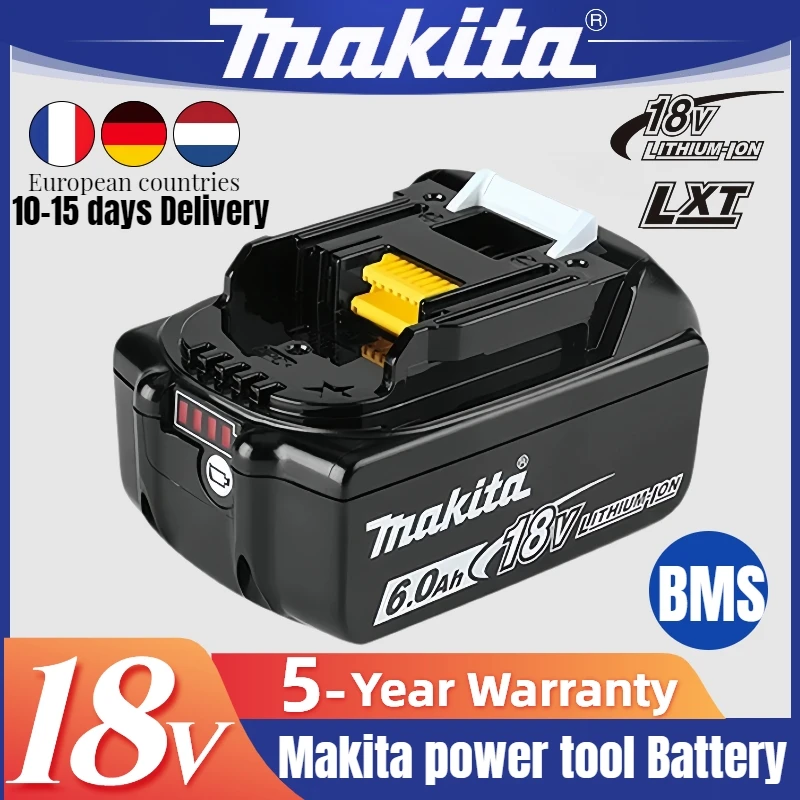 100% Authentic Makita Rechargeable Power Tool Battery, Replaceable LED Lithium-ion 18V 6.0 Ah LXT BL1860B BL1860 DDF486 DF488