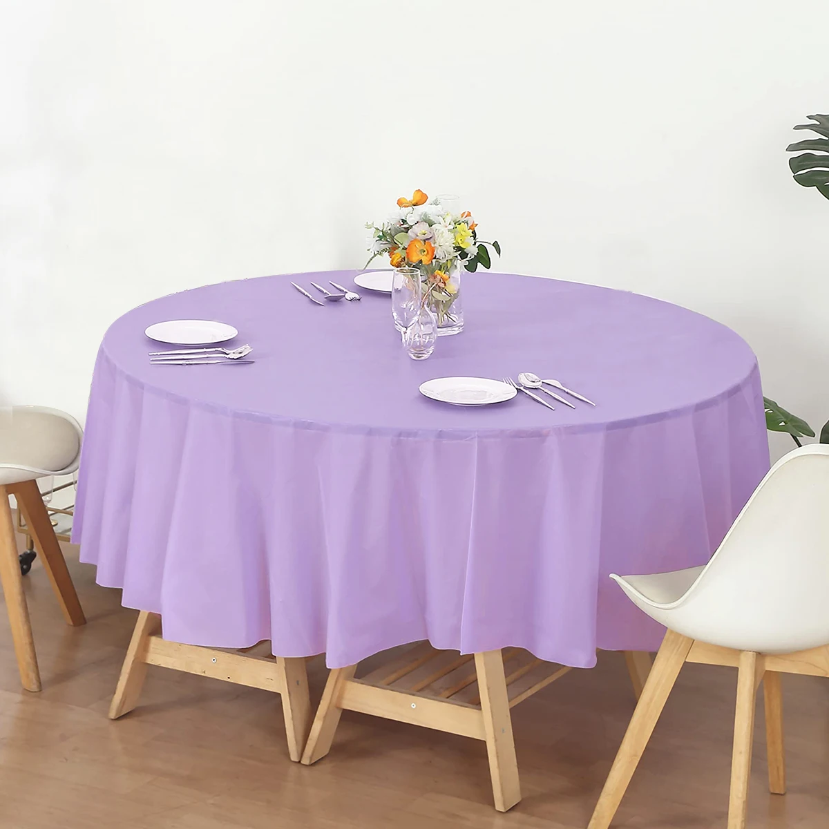 213cm Round Tablecloth White No Stitching Fabric Elegant Solid Table Cloth for Christmas Birthday Wedding Party Hotel Decoration