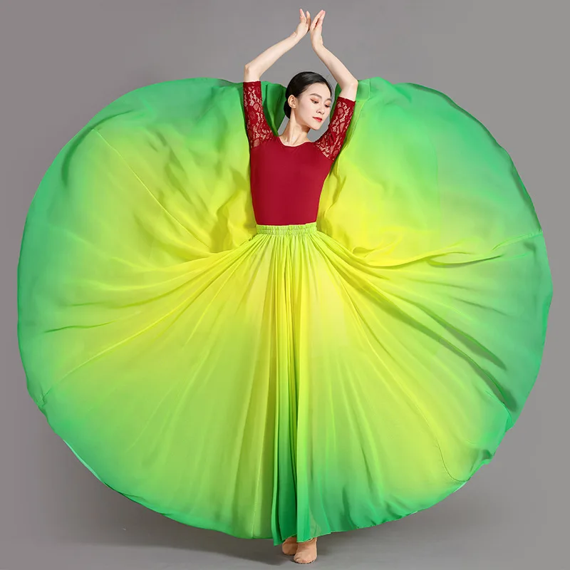 الرقص الكلاسيكي الأنيق الرقص الحديث نصف الجسم ممارسة تنورة طويلة الإناث الكبار، أداء الرقص مربع شينجيانغ، تنورة الشاش #3